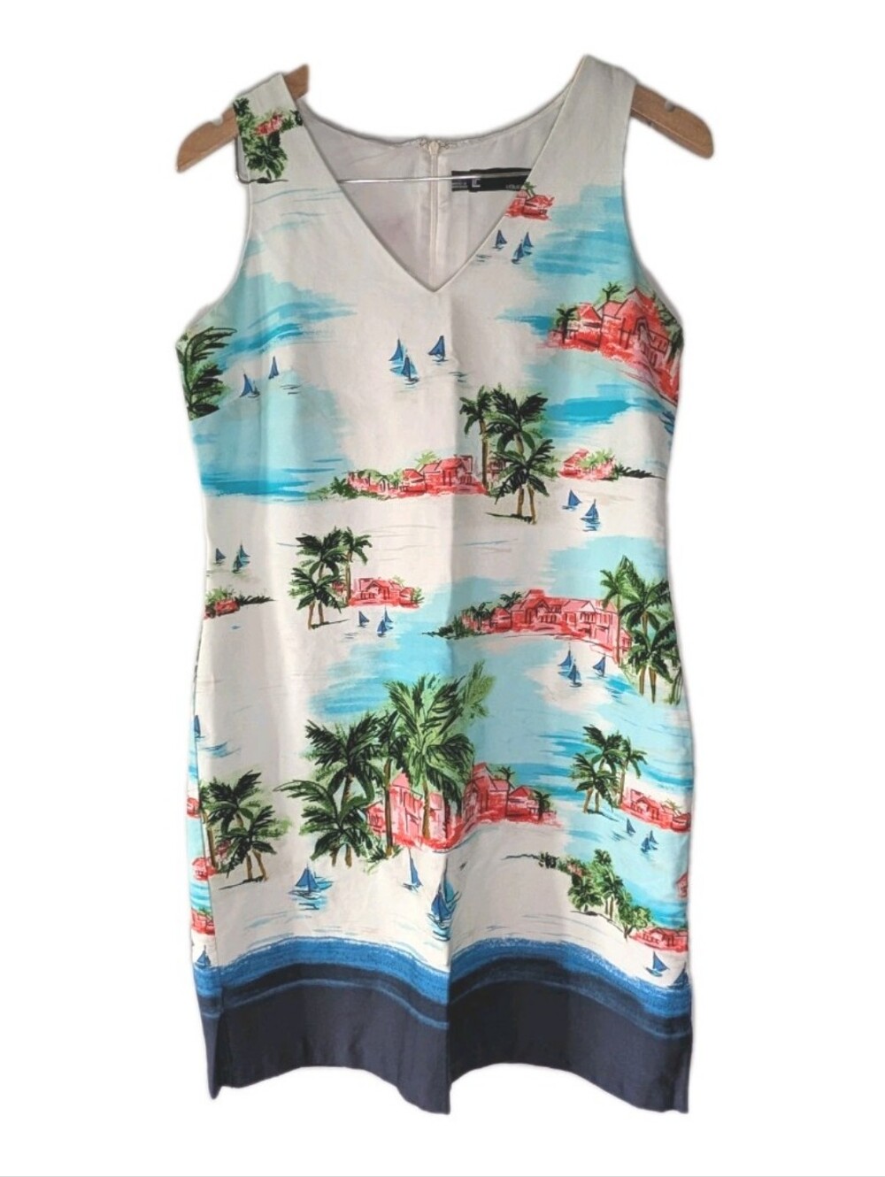 Leslie Fay Dress Sleeveless V-neck Tropical Vacation Travel Beach Size 6